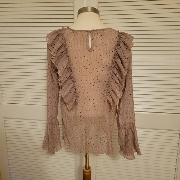 Mystree Sheer Ruffle Chiffon Polka Dot Bell Sleeve Blouse Small - Picture 2 of 8